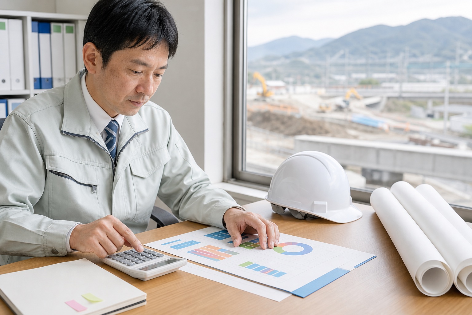 経営事項審査の点数を確認する建設会社の担当者