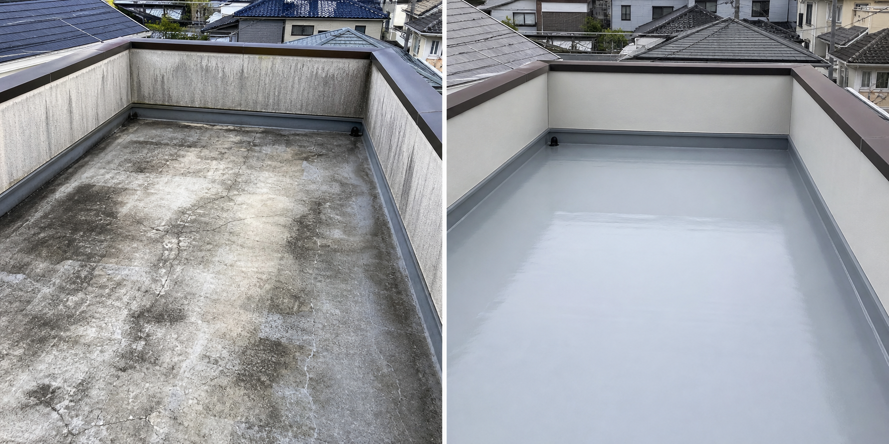 ベランダ防水補修工事のビフォーアフター