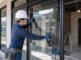 ガラス工事の作業風景
