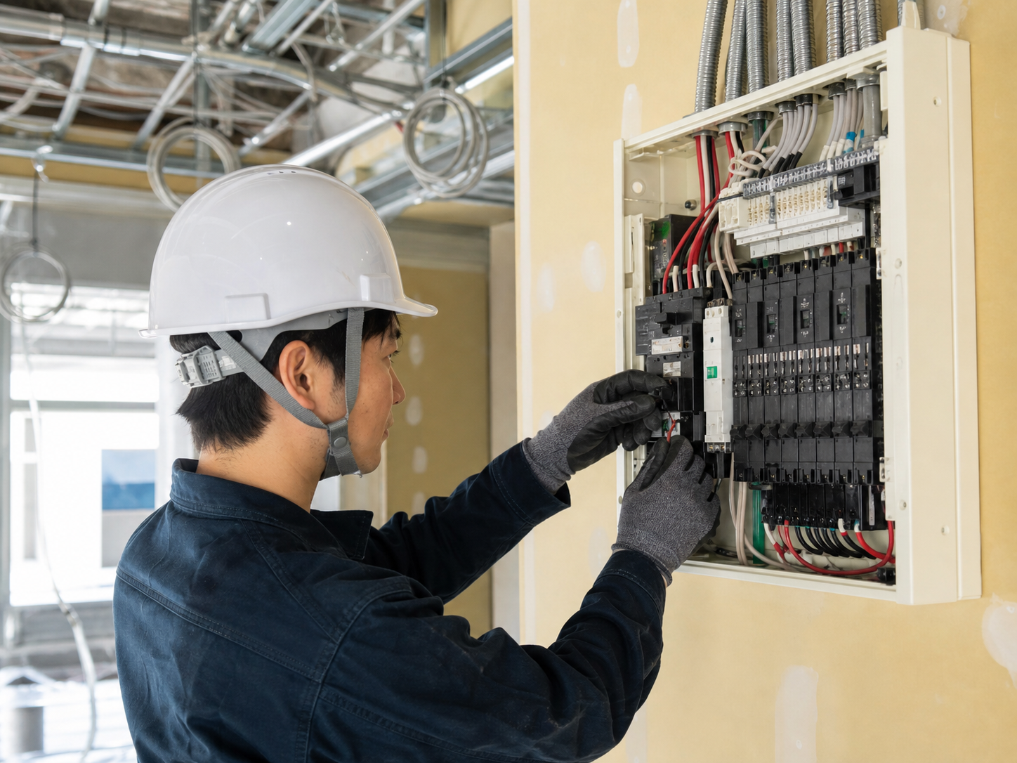電気工事の作業風景