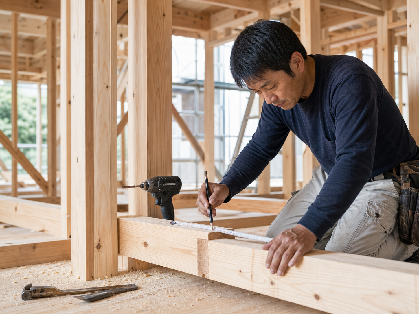 木材を加工して取り付ける大工工事