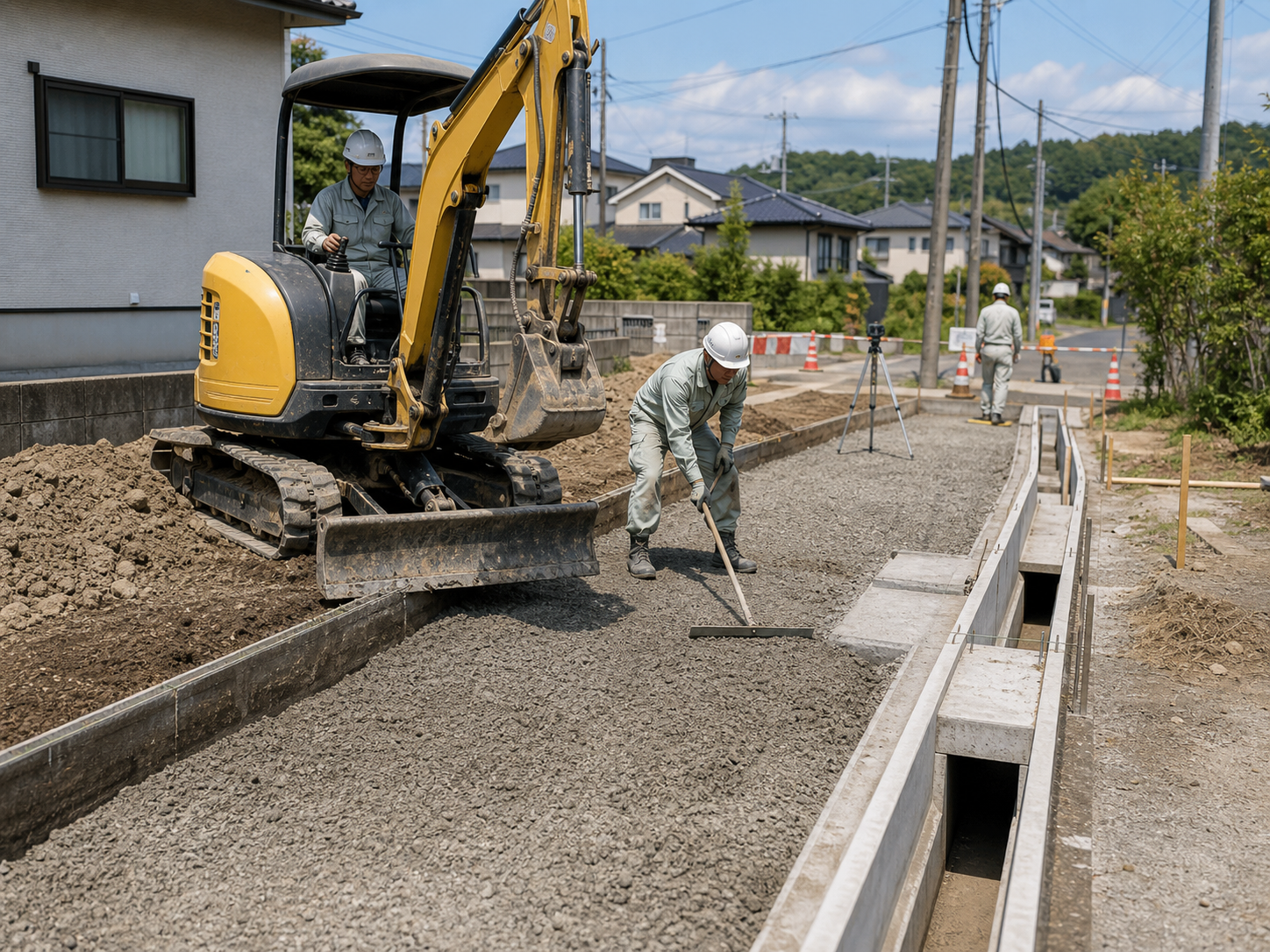 道路や造成地で地盤を整備する土木工事