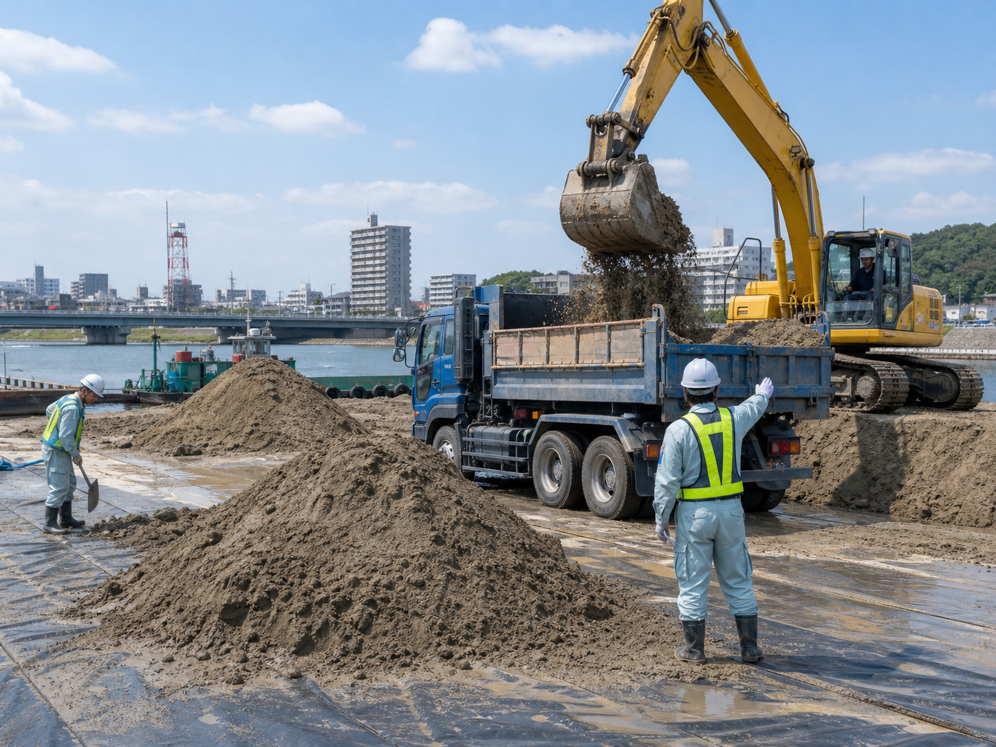取り除いた浚渫土を運搬処理する工事