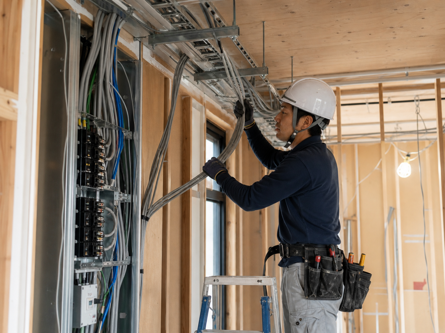 建物内で配線を施工する電気工事