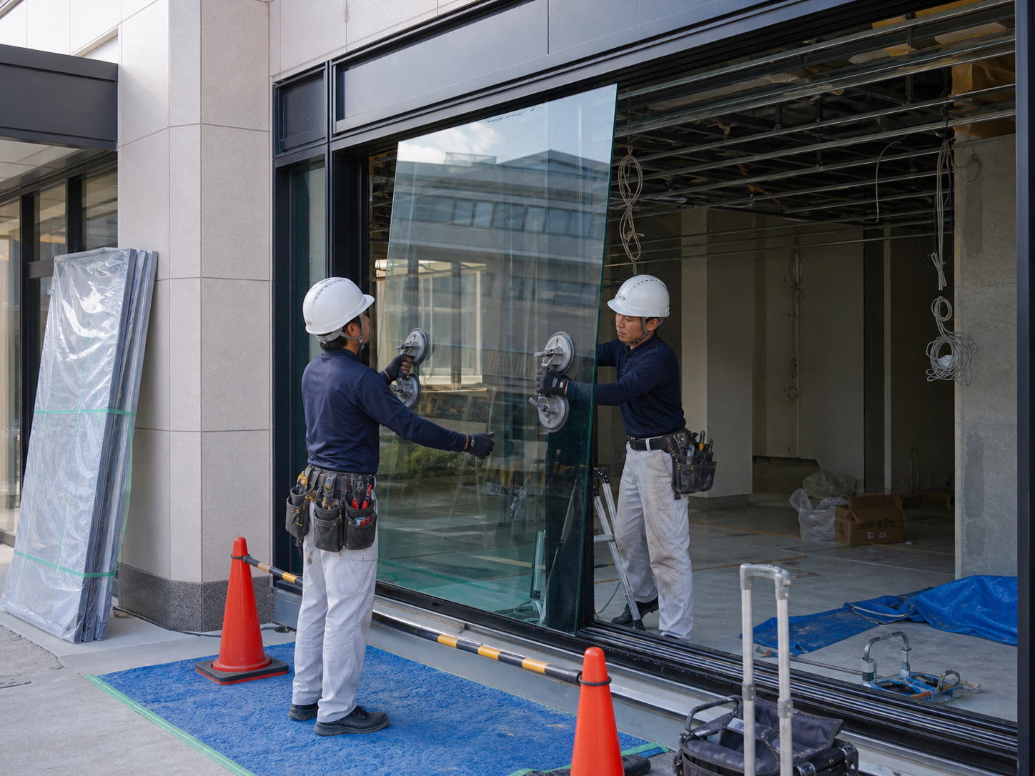 既存建物のガラスを交換する工事