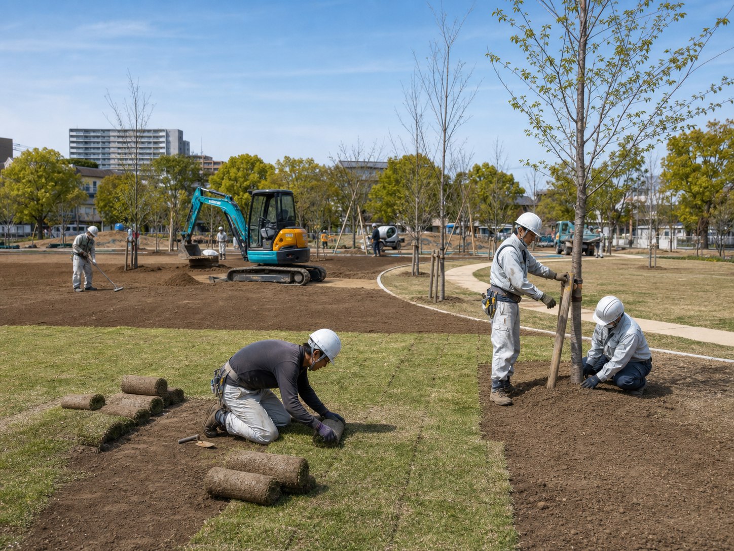 公園や緑地を整備する造園工事