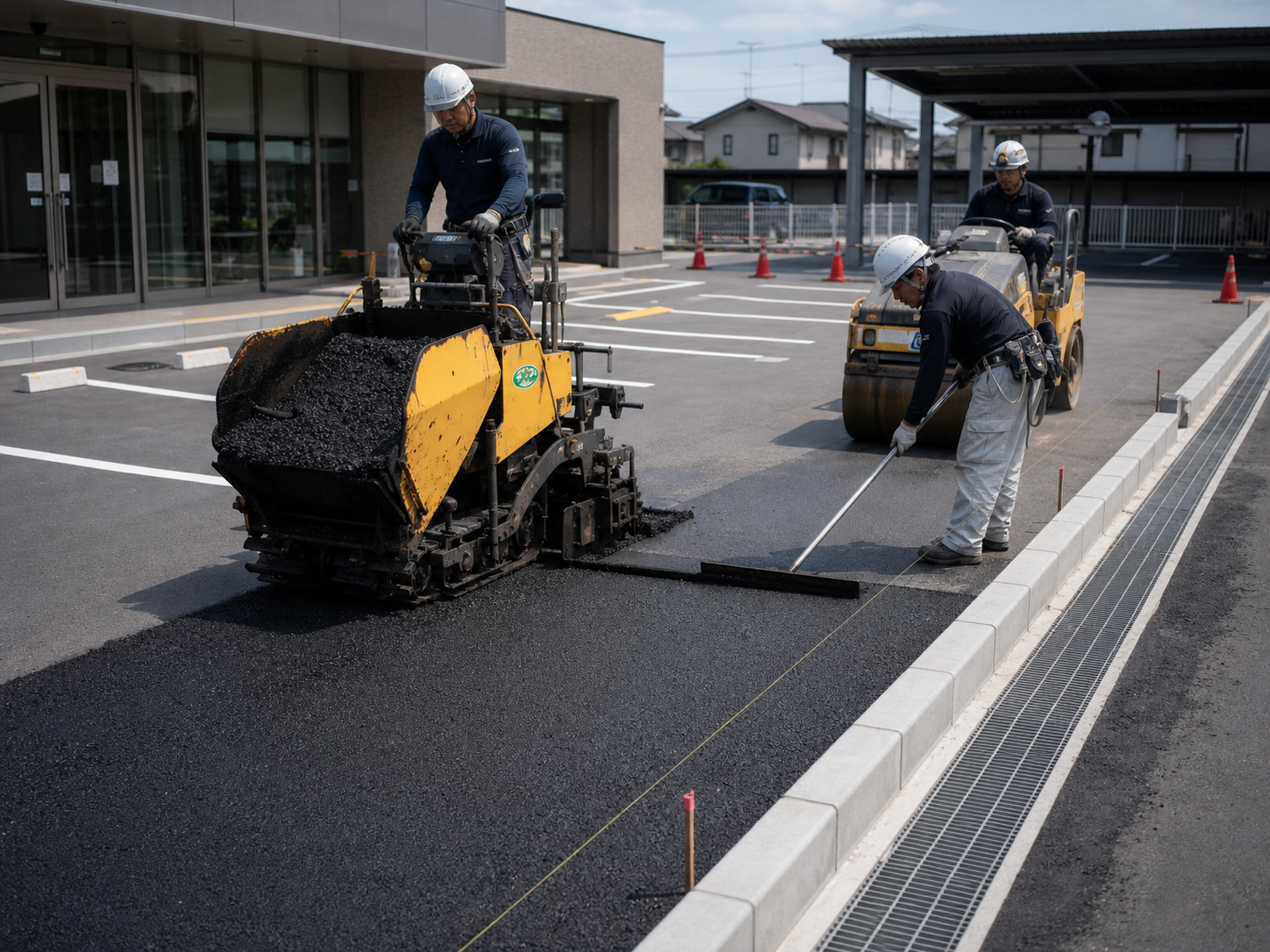 駐車場の舗装面を施工する工事