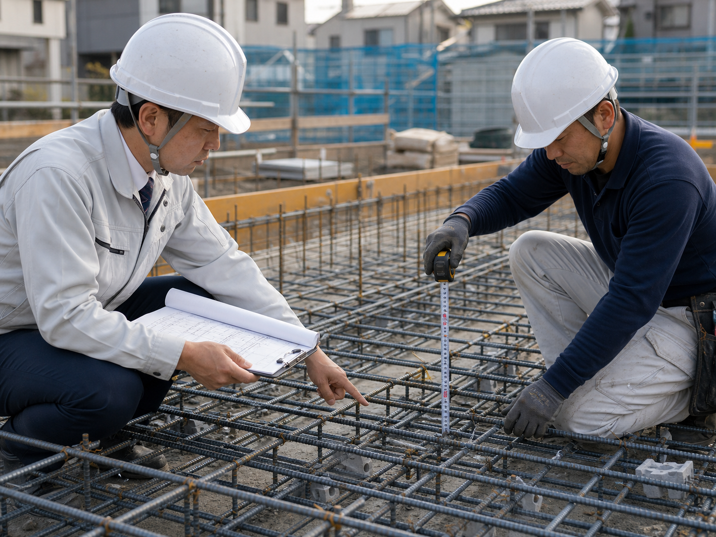 配筋状況を確認する鉄筋工事