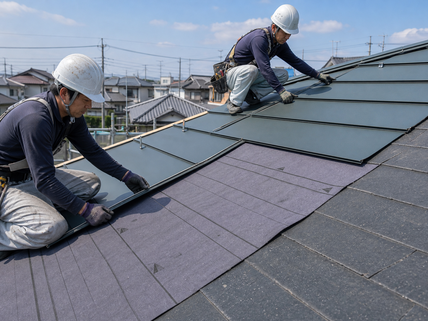 住宅屋根の葺き替えやカバー工法を行う職人
