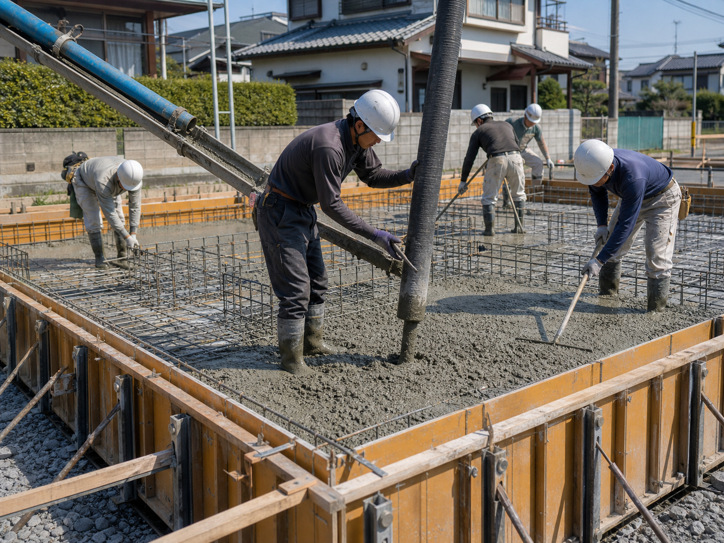 基礎型枠へコンクリートを打設する工事