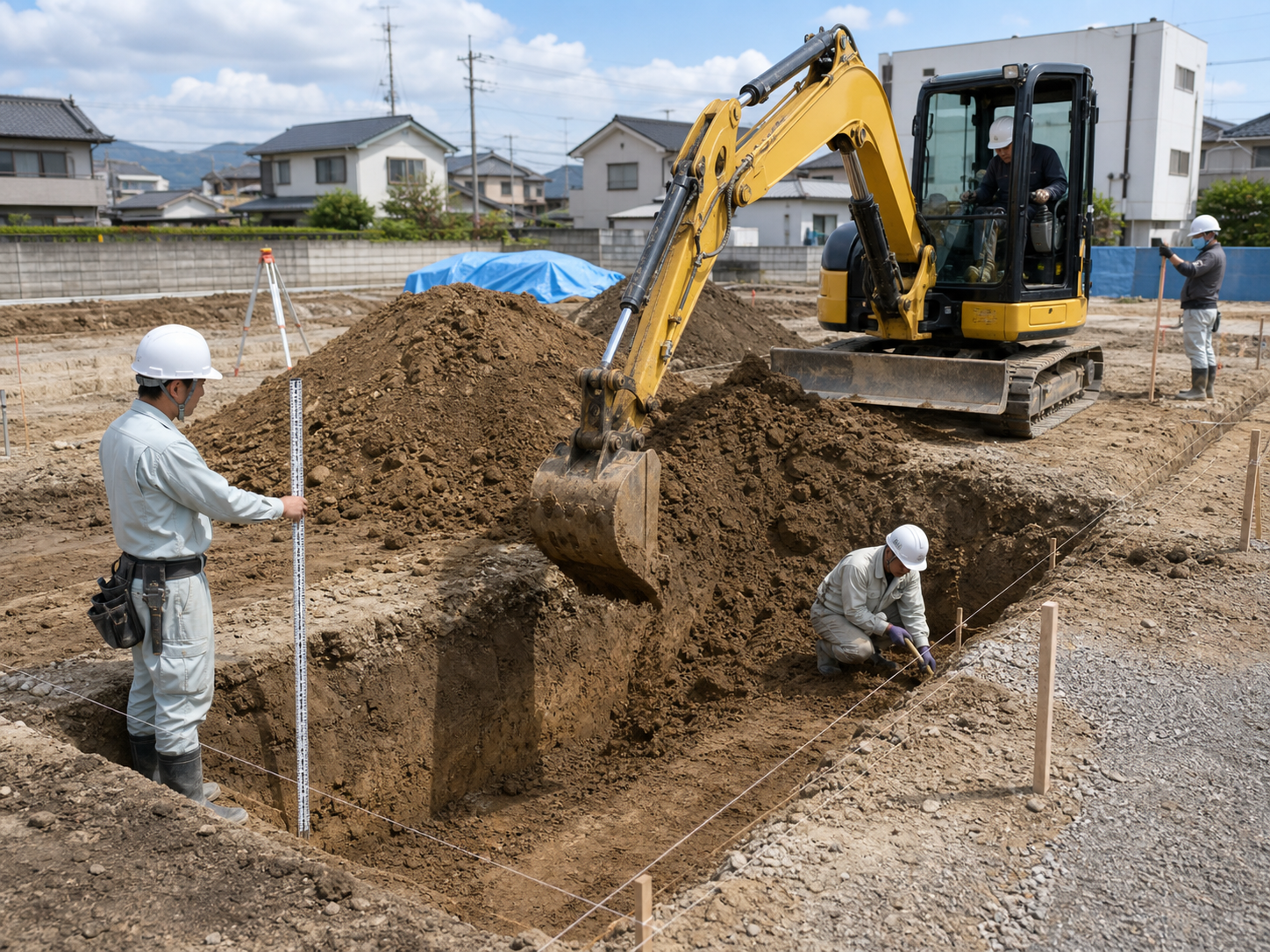 掘削と盛土を行う土工事