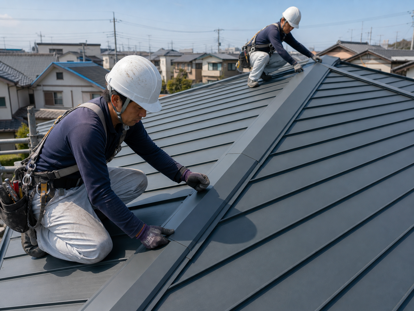 金属屋根や棟板金を施工する板金工事