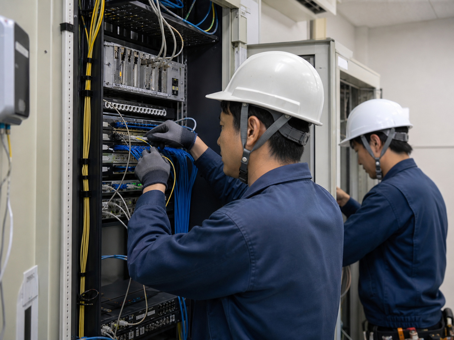 通信ラックに機器を設置する電気通信工事