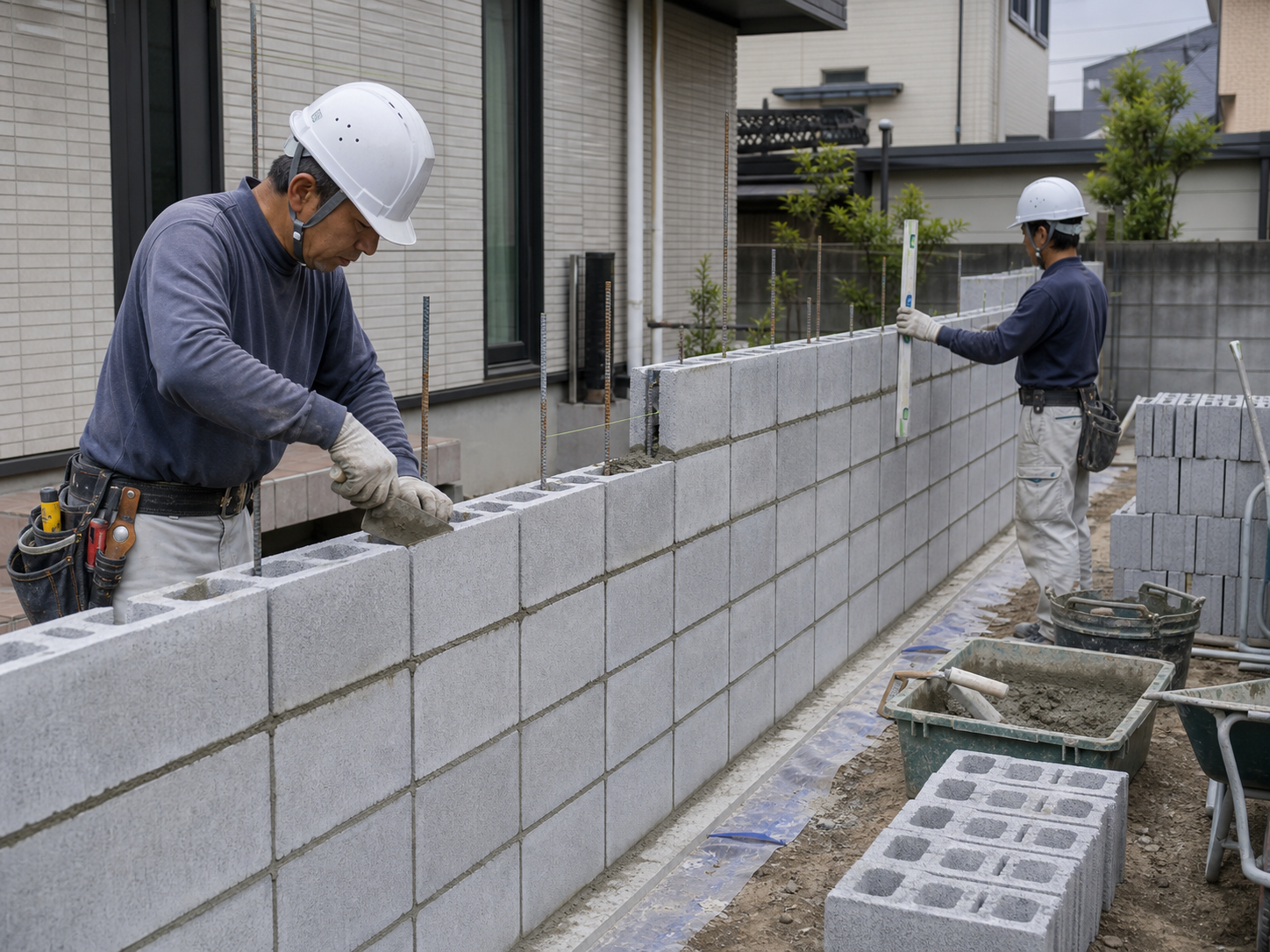 れんがやブロックを積む工事
