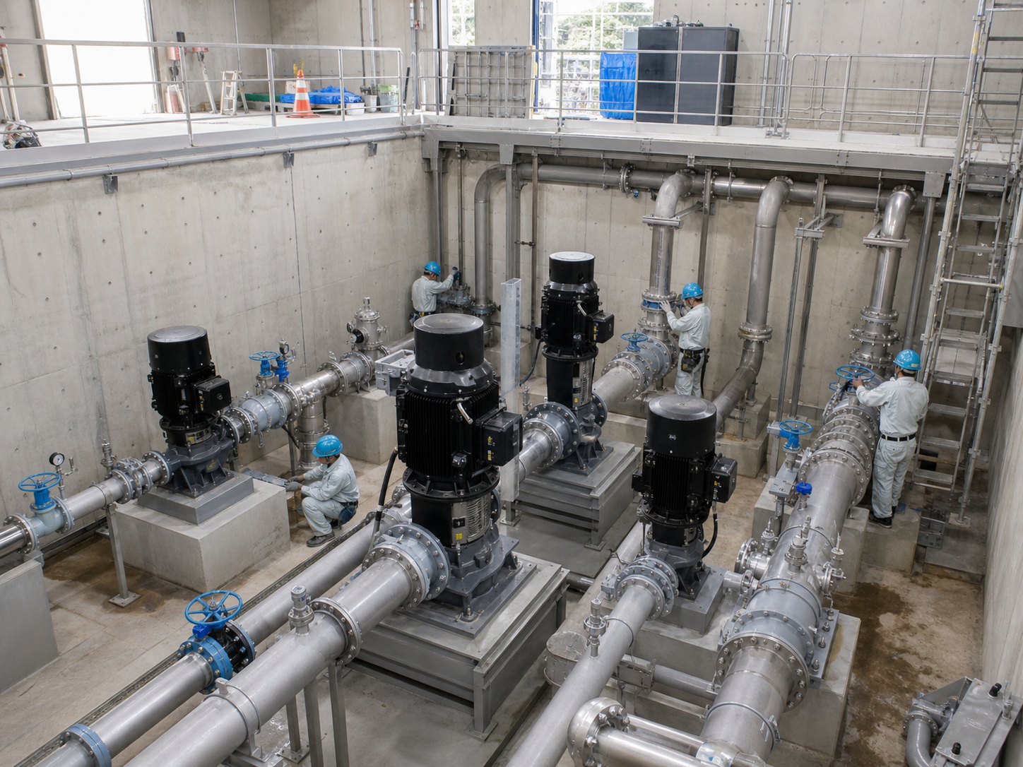 浄水場や送水施設の設備を施工する水道施設工事