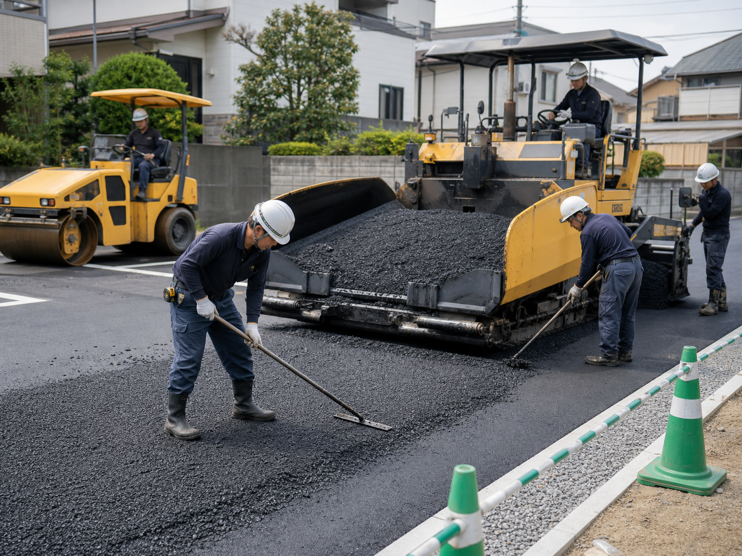 舗装工事の作業風景