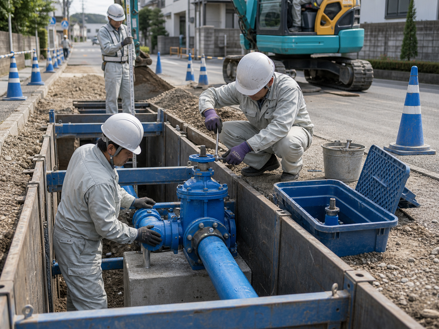 水道施設工事の作業風景